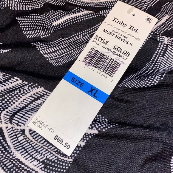 NWT Ruby Rd Knit Jungle Scoop Neck Sleeveless Hi-Low Shift Dress BLK/WHT SZ XL - Picture 7 of 8